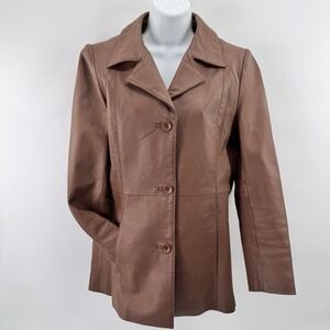 Vintage Dialogue Women Leather Jacket Sz S Light Brown Lined Capsule Minimalist